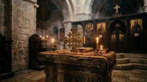Jeruzalémská bible - Křesťanský magazín o víře, Bibli a Duchovním růstu 18 Jeruzalémský kříž na kamenném oltáři v jeruzalémské kapli